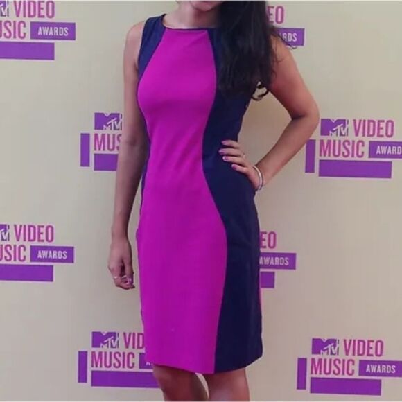 Cynthia Rowley Purple Fitted Sheath colorblock Pattern Dress - Picture 1 of 9